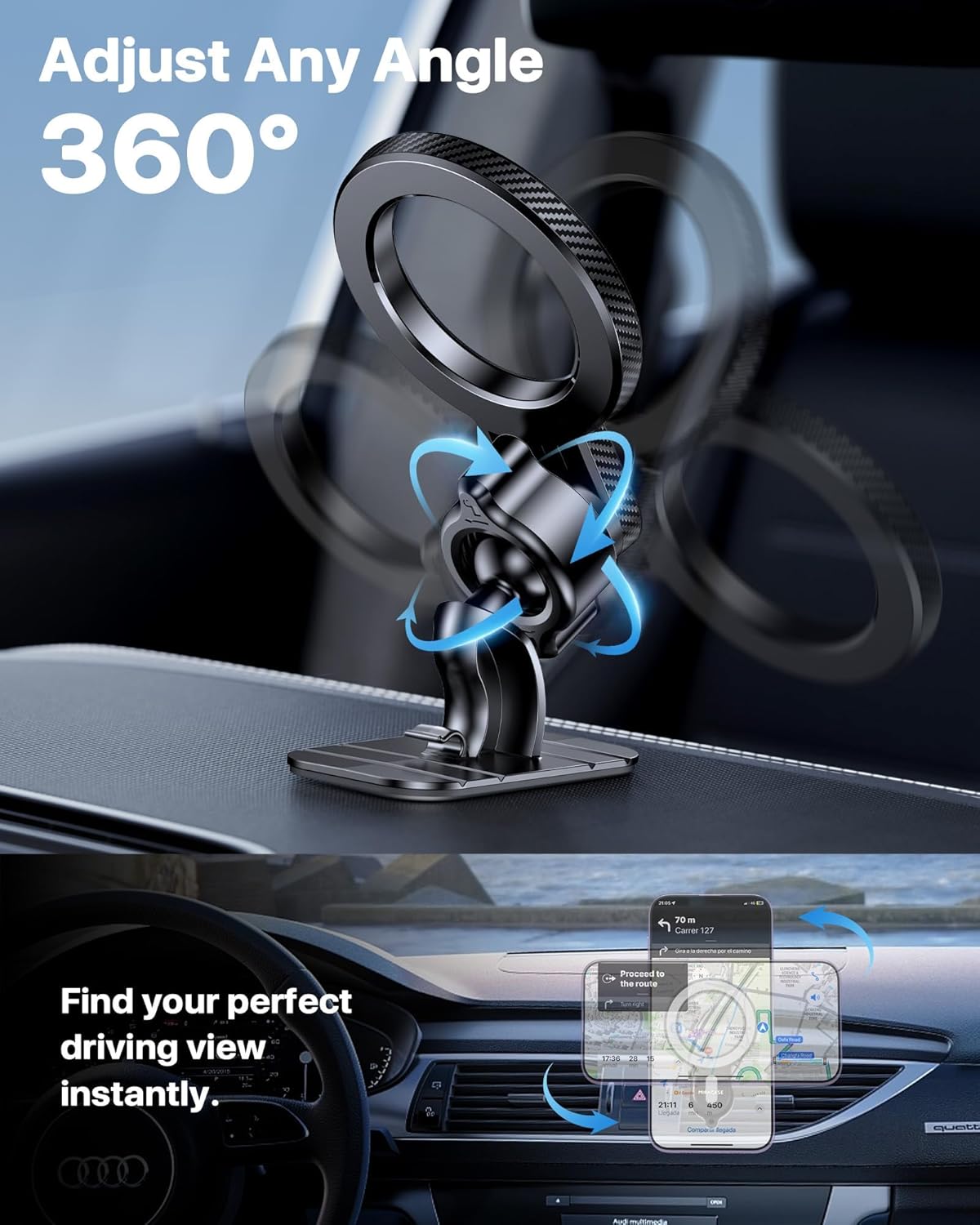 Miracase for MagSafe Car Mount【Won’t Block Vent &20 Strongest Magnets】 Magnetic Phone Holder for Car Phone Holder Mount Dash for Car Accessories for Women Men for iPhone 17 Pro Max Air 16 15 14 13 12