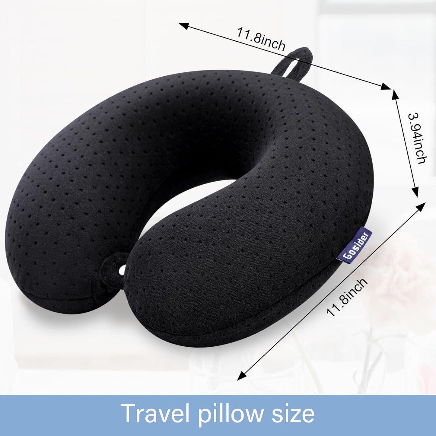 Black Travel Neck Pillow Memory Foam Airplane Pillow for Neck and Head Support Soft Portable U Shape Neck Pillow for Plane, Car & Home Office Use