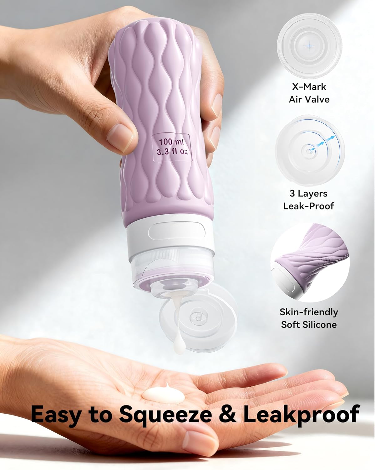 8 Pack Silicone Travel Bottles for Toiletries with Labels/Clear Bag, Holiday Travel Essentials Leakproof Squeeze Travel Size Containers Refillable Cosmetic Jars Set for Shampoo, Conditioner, Creams