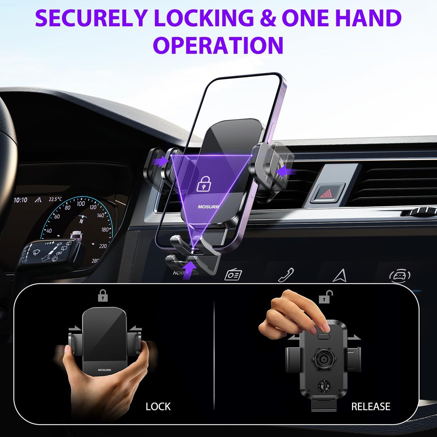 Mosurr Phone Holder Car Mount: Dual Installation (Suction & Vent Clip), 360° Rotation & Telescopic Arm for Stable GPS Navigation, Hands-Free Calls, Driving Safety, Gifts fits for All Phones 4.7-7 Inch