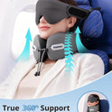 Inspireyes Neck Pillow, Travel Pillow with Seat Strap, 3D Sleep Mask, Dual Support Neck and Head, High Supportive Foam Airplane Pillow for Long Flight Road Trip, Stop Bobblehead Travel Essential, Grey