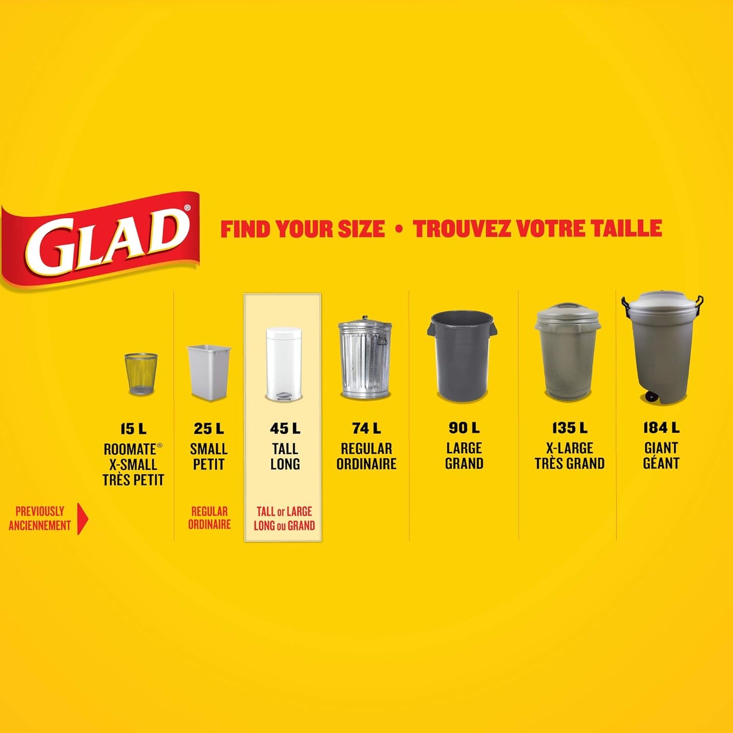 Glad White Garbage Bags - Tall 45 Litres - Unscented, 60 Trash Bags, Made in Canada of Global Components