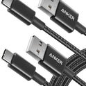 Anker USB C Cable, [2-Pack, 6 ft] Type C Charger Premium Nylon USB Cable, USB A to Type C Charging Cable Fast Charge for Samsung Galaxy S10 S10+ / Note 8, LG V20 and Other USB C Charger (Black)