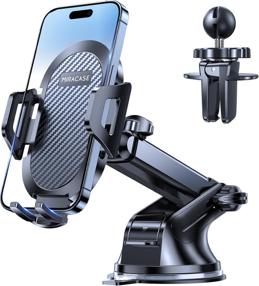 Miracase Phone Holder for Your Car, GPS Vehicle Mounts with Suction Cup Base & Vent Hook, Long Adjustable Arm & 360° Rotation for Multiple Viewing Angles, Compatible with 4-7.2 Inch Phones