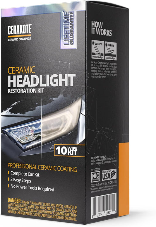 CERAKOTE® Ceramic Headlight Restoration Kit – Guaranteed To Last As Long As You Own Your Vehicle – Brings Headlights back to Like New Condition - 3 Easy Steps - No Power Tools Required