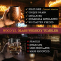 Charred Wooden Whiskey Glass Set of 2 – Durable Bourbon Tumbler for Men, Insulated Old Fashioned Glass – Whiskey Gifts for Husband, Dad, Brother – Birthday, Christmas, Father's Day