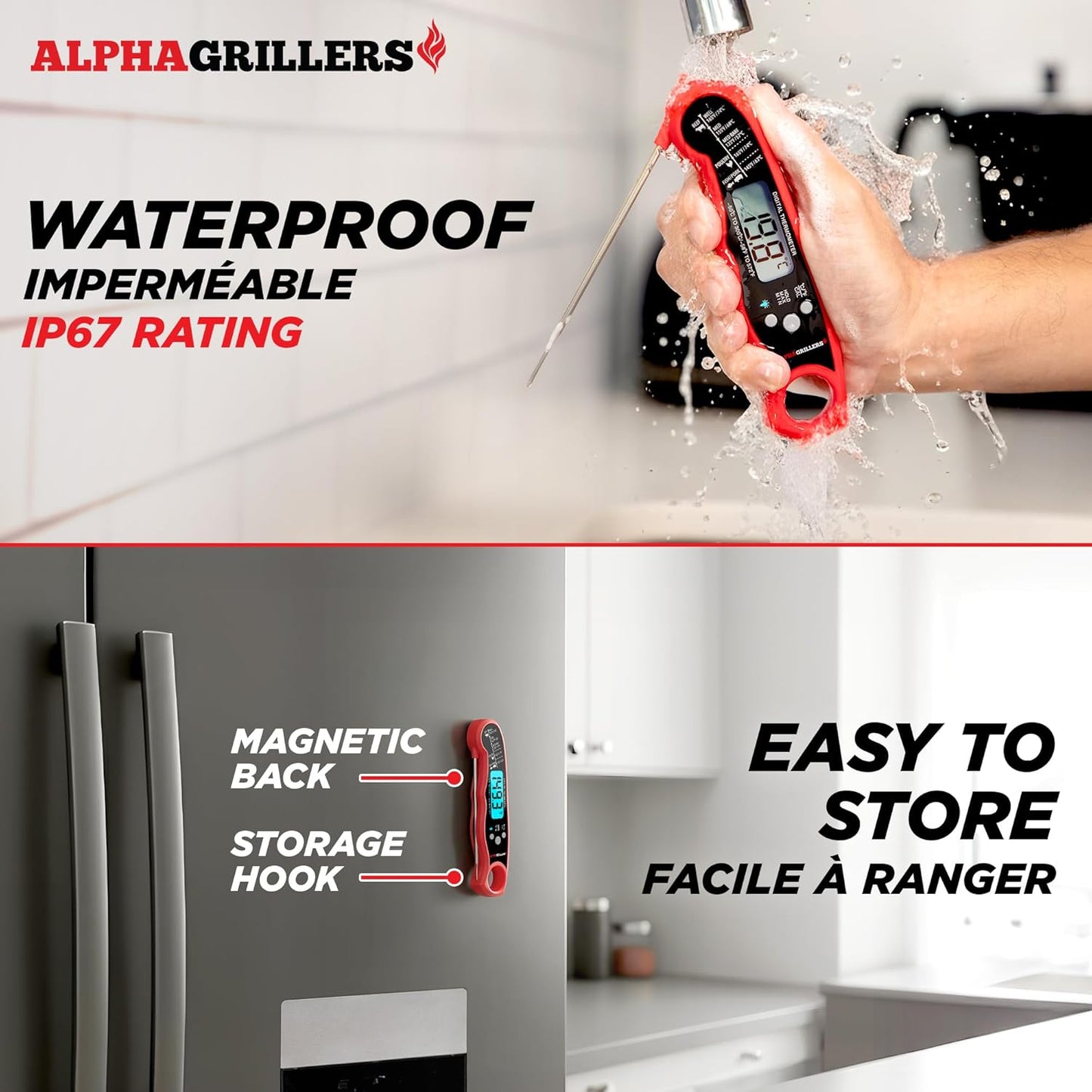 Alpha Grillers Meat Thermometer Digital - Instant Read Food Thermometer for Cooking Grilling - Professional Kitchen Fathers Day Gift Ideas for Birthday Dad Men Him Husband - Air Fryer BBQ Accessories