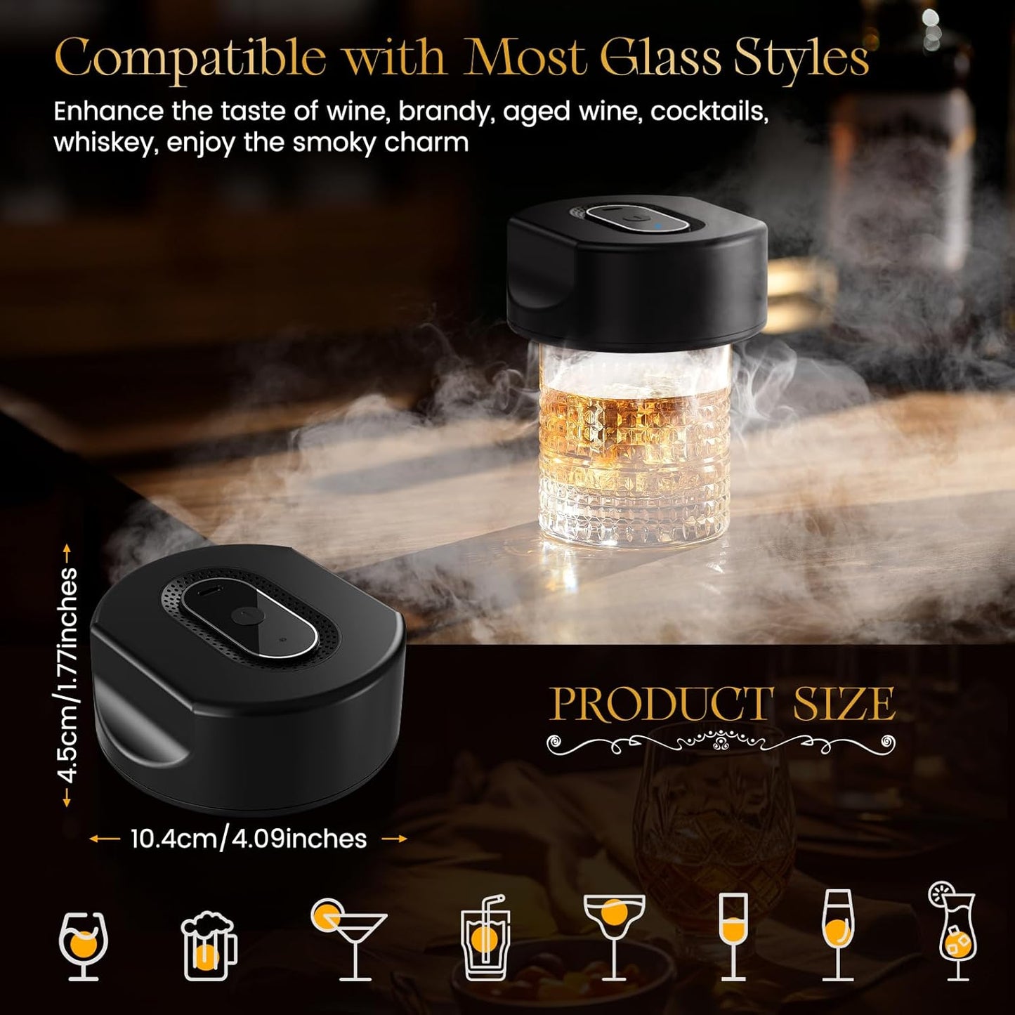 Electric Whiskey Cocktail Smoker Kit, Bourbon Drink Smoking Set with 6 Flavors Wood Chips, Built-in Lighter, Infuse Smoky Flavors in Old Fashioned Cocktails, Unique Whiskey Gifts for Men Dad Husband