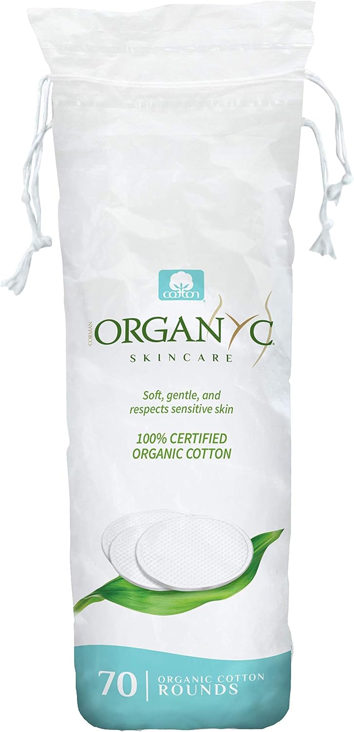 Organyc 100% Certified Organic Cotton Makeup Pads – Natural Unbleached Makeup Remover Rounds (70 Count)