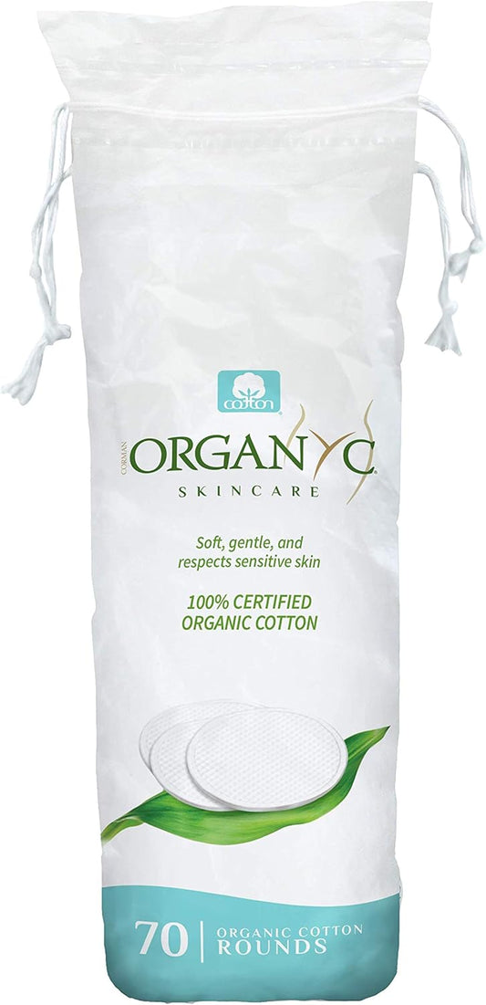 Organyc 100% Certified Organic Cotton Makeup Pads – Natural Unbleached Makeup Remover Rounds (70 Count)