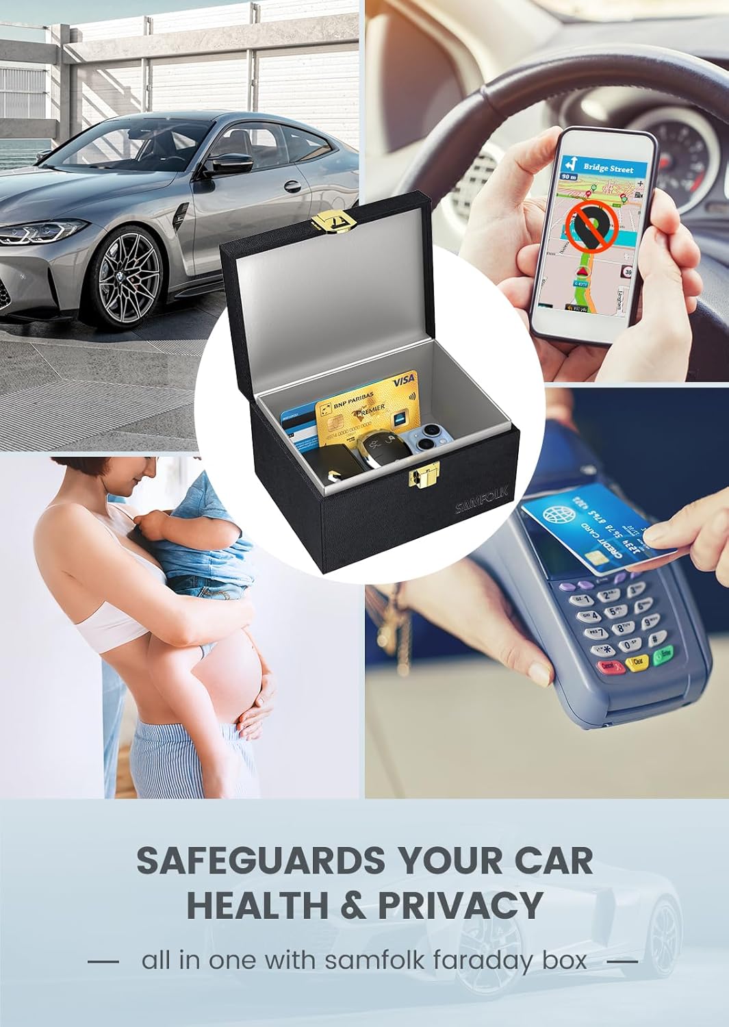 Samfolk Faraday Box with 2 Faraday Bags, Faraday Box for Car Keys, RFID Key Fob Protector Anti-Theft Key Fob Box, Anti-Theft Cages for Car Keys, Phone and Credit Card