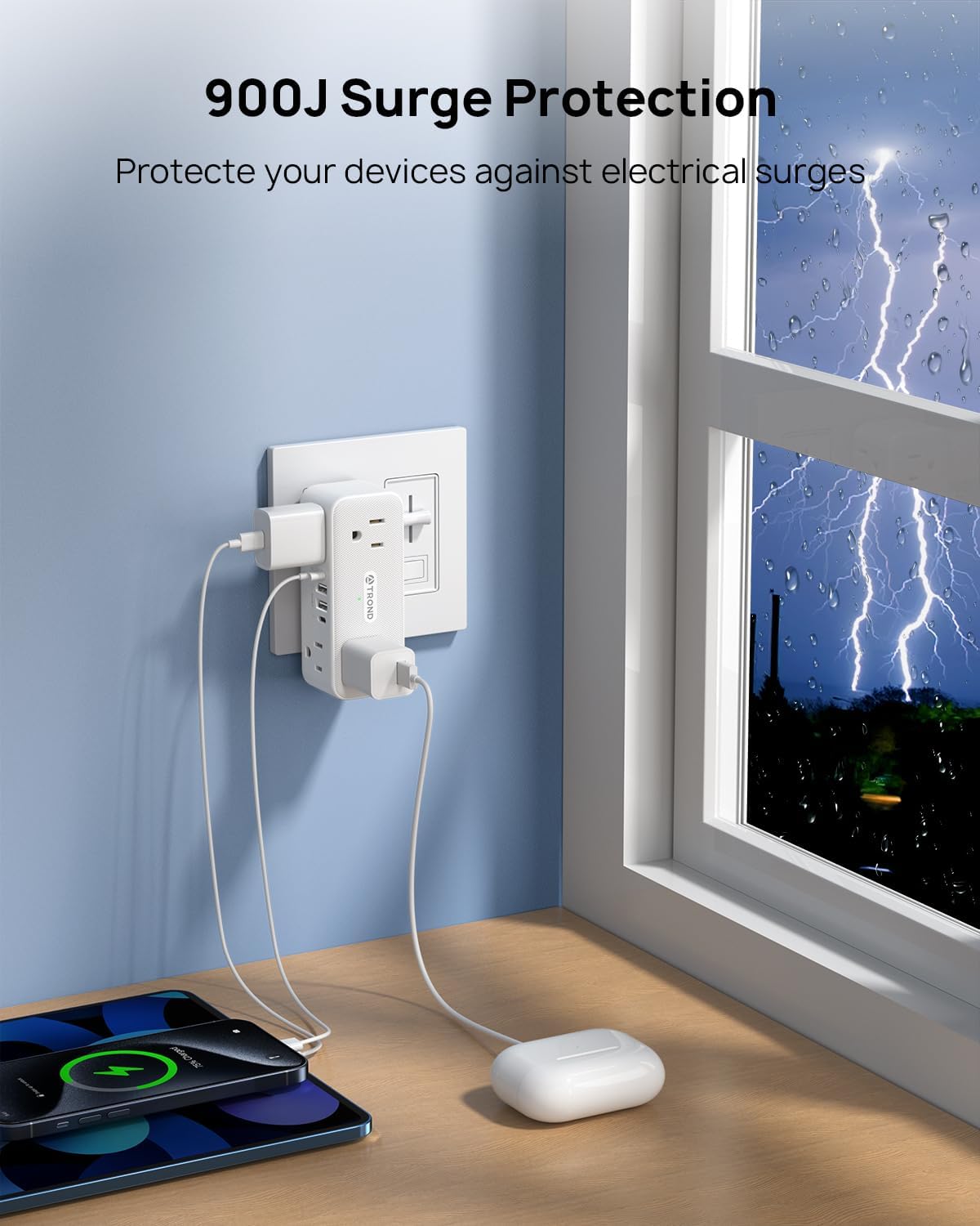 TROND 360° Rotating Plug Surge Protector Outlet Extender, 6 Multi Flat Charging Plug Splitters with 2 PD 20W USB C Ports, 3 Side Electrical Wall Adapter for Home Office Dorm Bathroom Travel Essentials