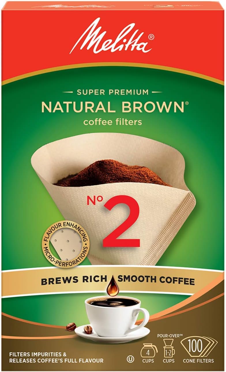Melitta Natural Brown #2 Cone Filters, Cone Coffee Filters, Replacement Filters, Coffee Maker Filters, 100 Count
