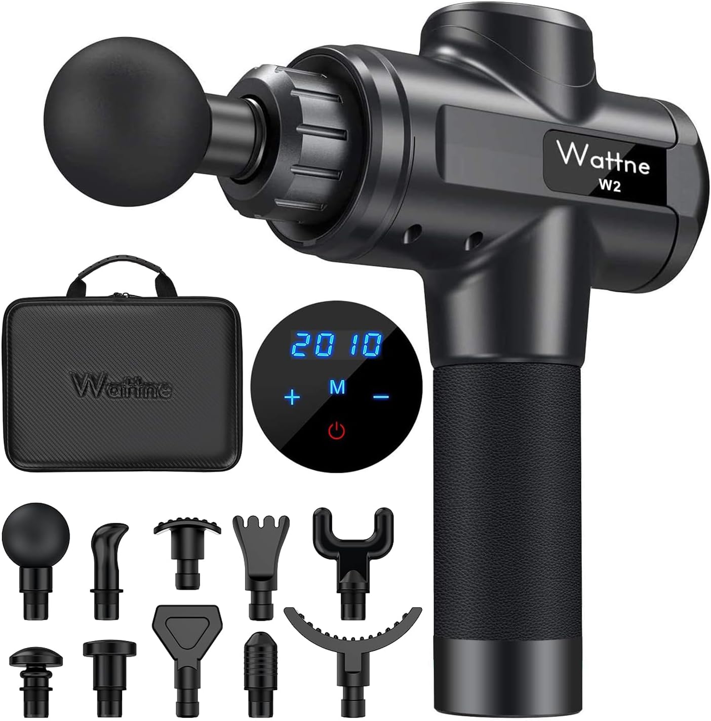 Muscle Massage Gun Deep Tissue Percussion Massager - Portable Handheld Sport Massagers for Athletes, Quiet & Powerful Brushless Motor Cordless, 20 Speed Level,Wattne W2 (Black)