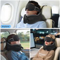 YFONG Travel Pillow for Long Flight Airplane, Head Strap Combo with 3D Contoured Sleep Eye Mask, Neck Pillow for Travel Essential, 360° Support Memory Foam Headrest, Prevent Bobbing, Drawstrap - Black