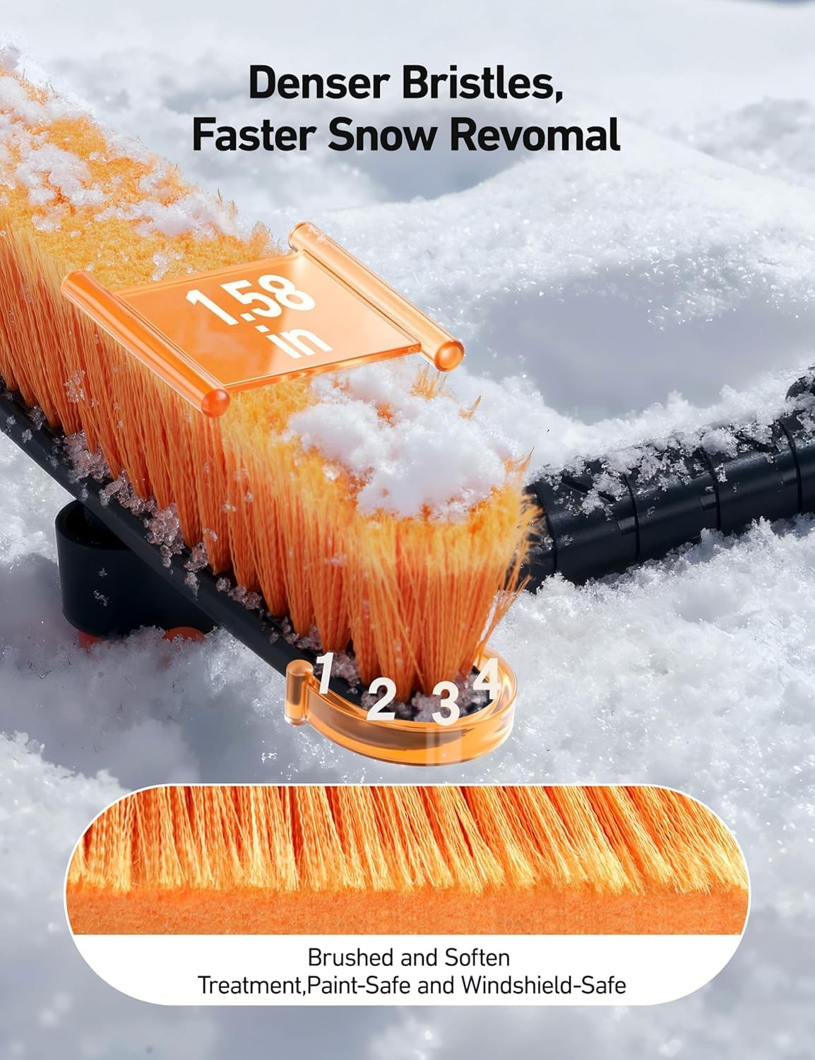 AstroAI 47.2" Extendable Snow Brush for Car Ice Scraper Windshield and Foam Grip with 360° Pivoting Brush Head for Car Auto Truck SUV (Orange)
