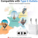 Unidapt 4-Pack European Travel Plug Adapter, Unidapt Canada US to Europe Adapter Type C Outlet Converter America CA USA Italy Spain Germany France EU, Power Plug, White