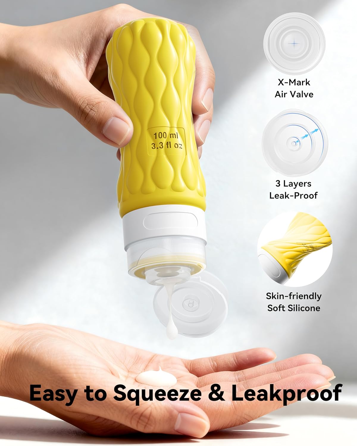 8 Pack Silicone Travel Bottles for Toiletries with Labels/Clear Bag, Holiday Travel Essentials Leakproof Squeeze Travel Size Containers Refillable Cosmetic Jars Set for Shampoo, Conditioner, Creams
