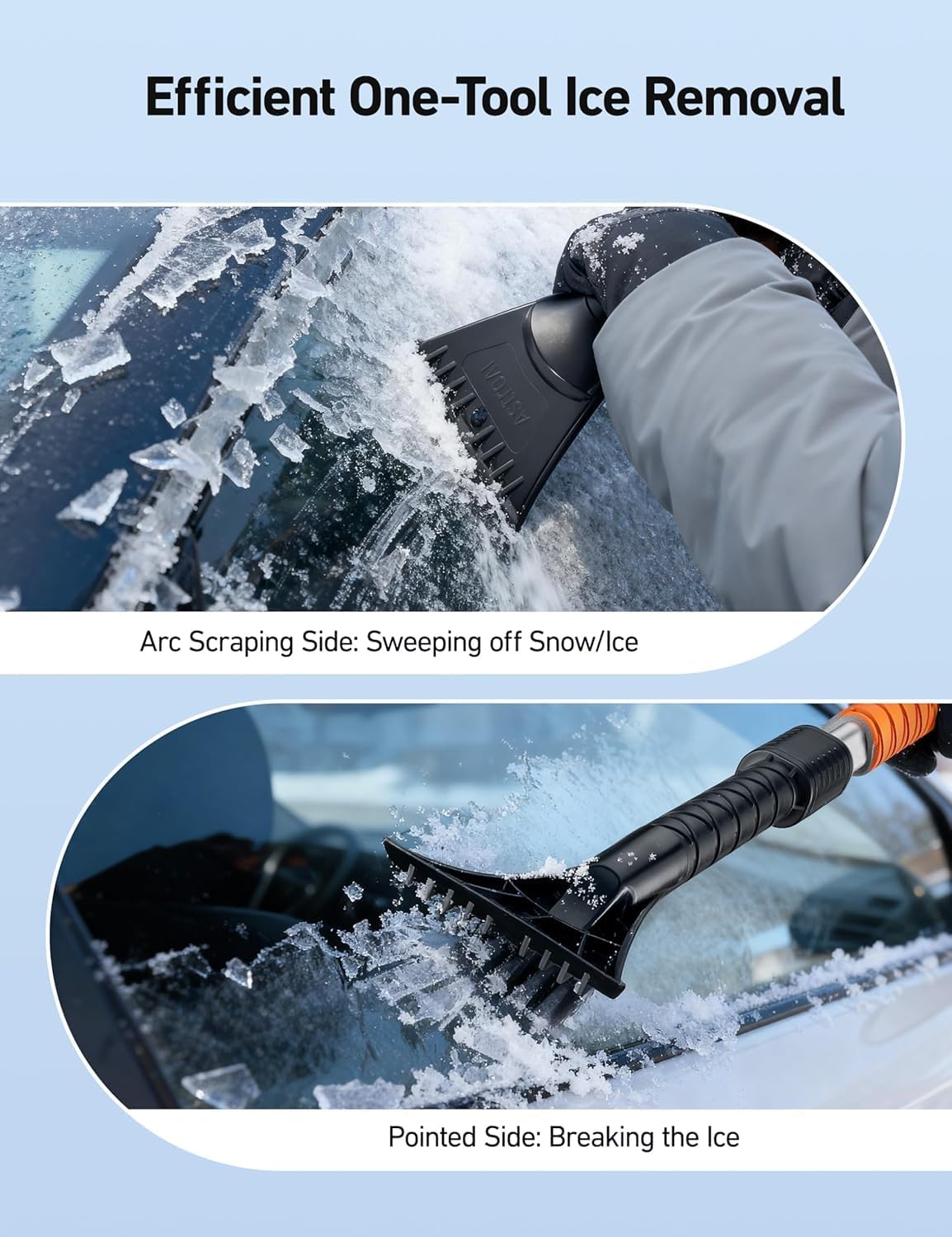 AstroAI 47.2" Extendable Snow Brush for Car Ice Scraper Windshield and Foam Grip with 360° Pivoting Brush Head for Car Auto Truck SUV (Orange)
