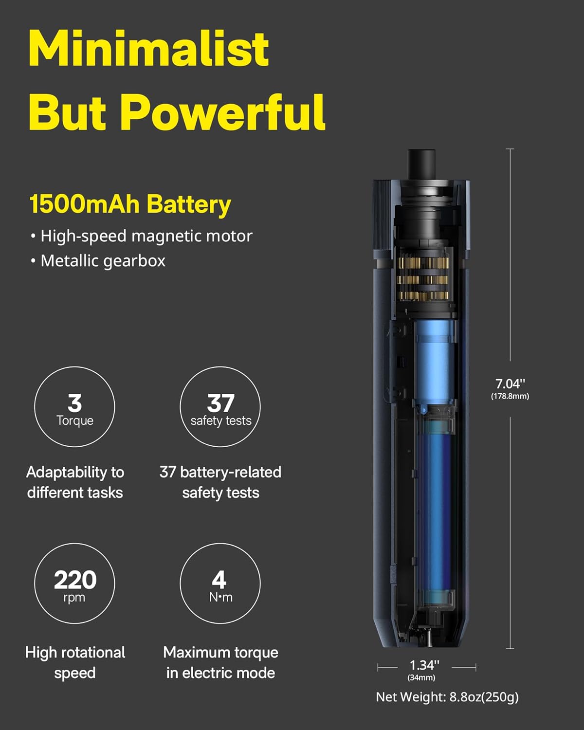 HOTO Electric Screwdriver Set, 3.6V Rechargeable Screwdriver Set with 25 S2-Steel Bits, Cordless Power Screwdriver Set with LED Light, All-in-One Design, 1500mAh 800 Times, USB-C Charging