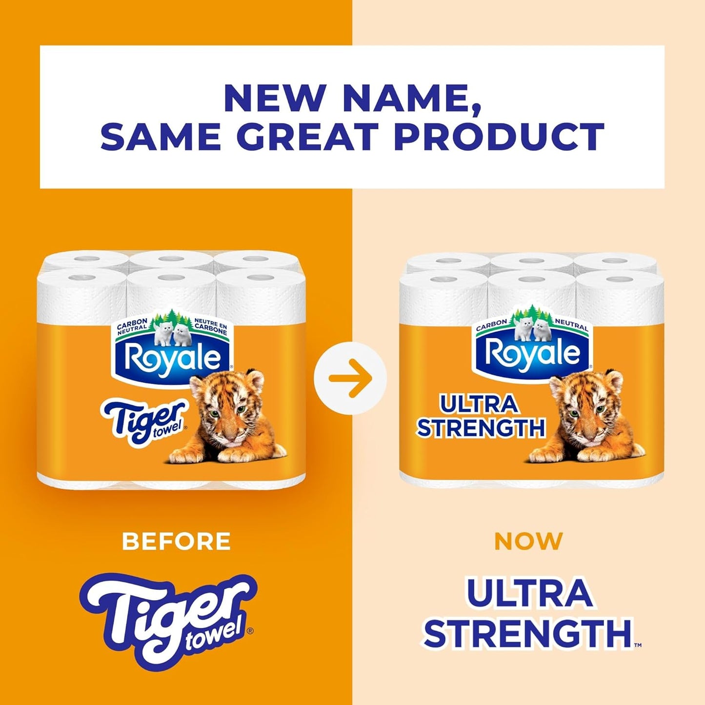 Royale Tiger Strong Paper Towel, 3 Double Equal 6 Rolls, 98 Half Sheets per Roll, White