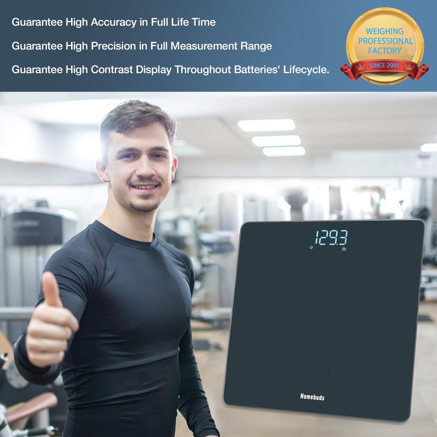 Homebuds Digital Weight Scale, High Precision in 0.1lb by Our Professional Scale Factory Since 2001, Scale Body Weight LED Display and Step-On, 3*AAA Batteries Included, 400lb/182kg, Blue