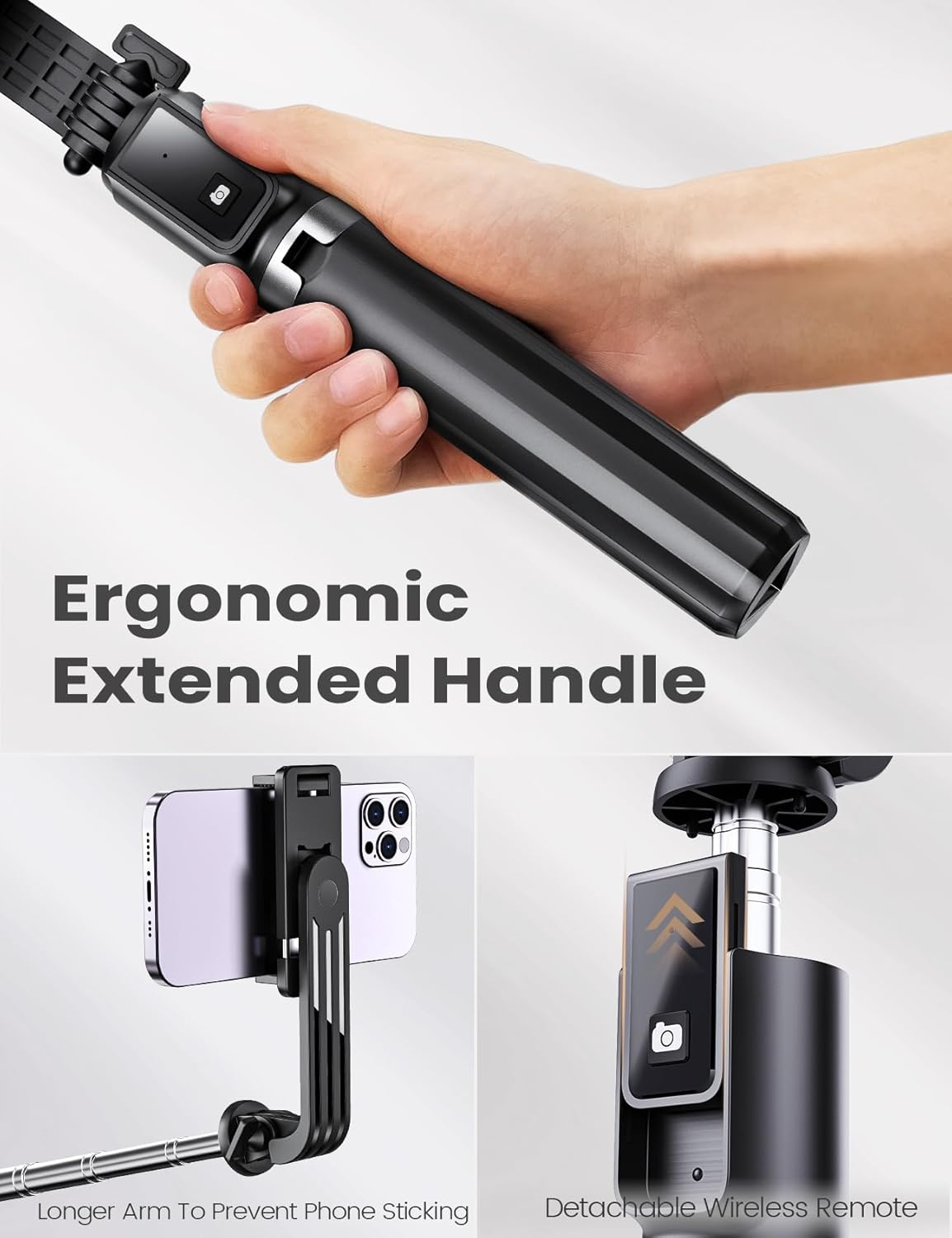 ANXRE Extendable Selfie Stick with Wireless Remote | Compact Portable for Travel, Compatible with iPhone Samsung Android Smartphones