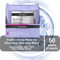 Neutrogena Night Calming Makeup Remover Face Wipes, 100% Plant-Based Cloth Hypoallergenic Nighttime Cleansing Towelettes, Remove Waterproof Makeup, Dirt & Oil, Dermatologist Tested, 50 Count (2 x 25 Count)