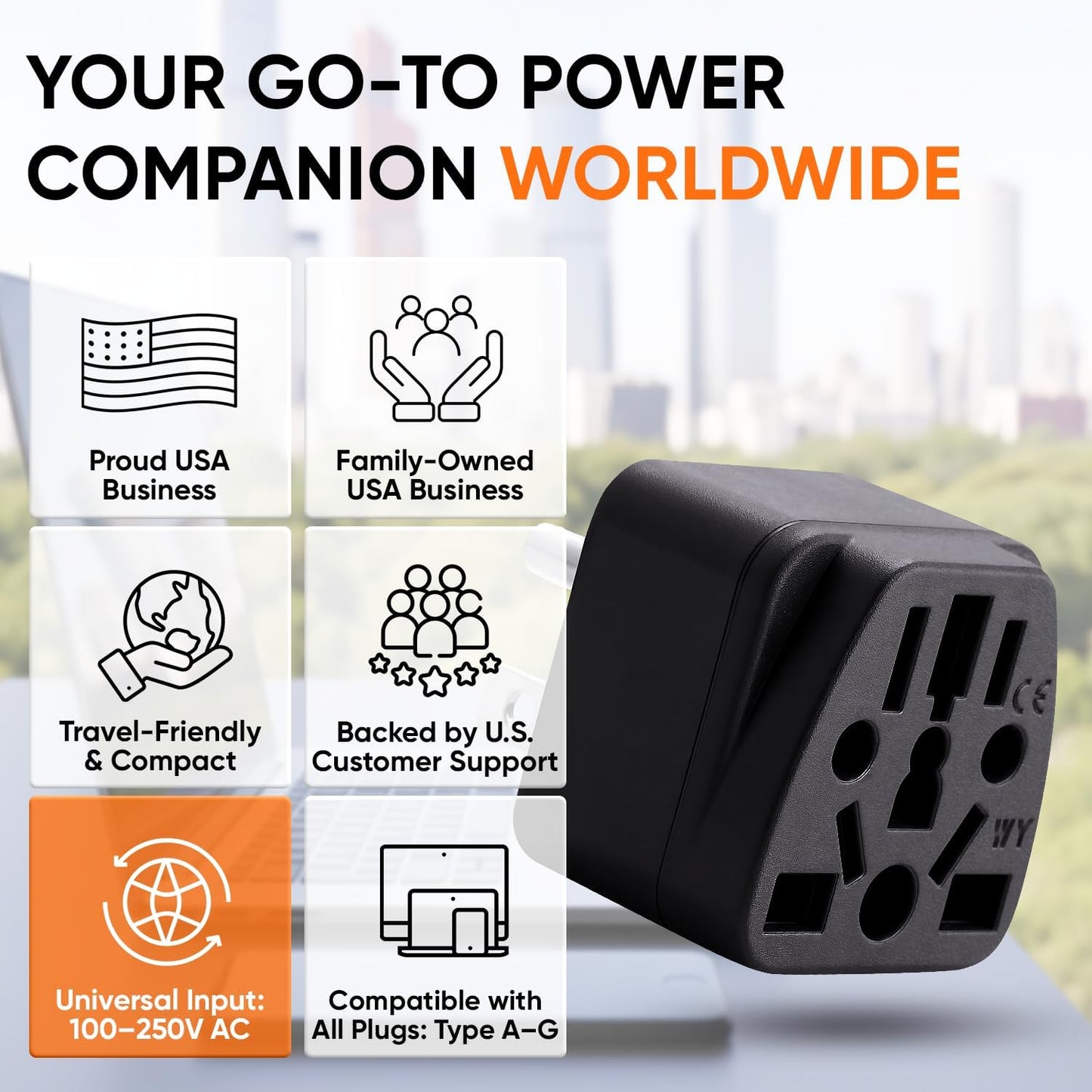 Unidapt US Canada Travel Plug Adapter EU/UK/AU/in/CN/JP/Asia/Italy/Brazil to USA Type B, Unidapt Grounded USA Canada Wall Plug, EU to US Travel Adaptor and Converter, Power Outlet Wall Charger (1)