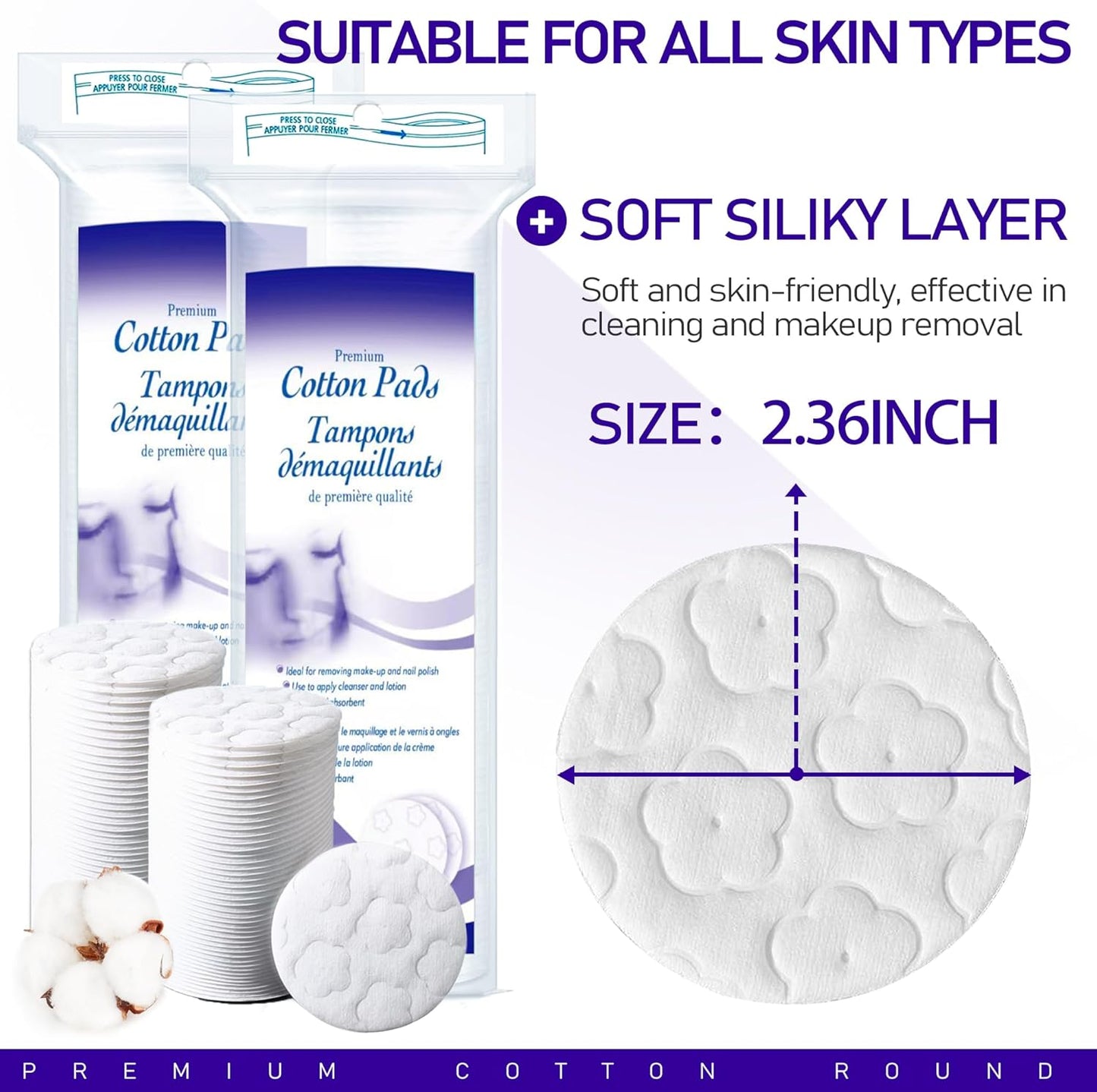 400 Count Cotton Pads for Face, Round Makeup Remover Pads 100% Pure & Organic Cotton Rounds for Face Cleansing, Lint-Free Facial Pads (100 Count (4 Pack))