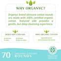 Organyc 100% Certified Organic Cotton Makeup Pads – Natural Unbleached Makeup Remover Rounds (70 Count)
