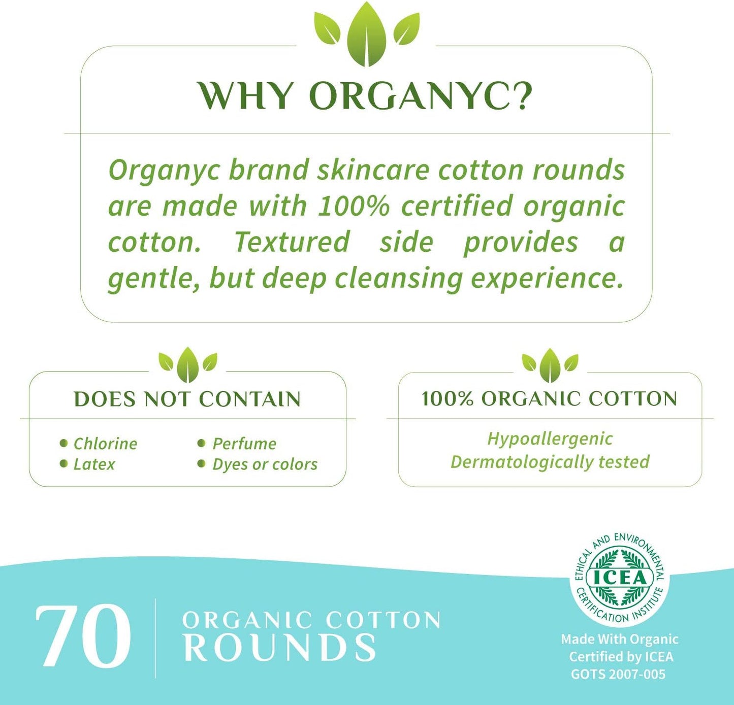Organyc 100% Certified Organic Cotton Makeup Pads – Natural Unbleached Makeup Remover Rounds (70 Count)