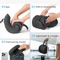 YFONG Travel Pillow for Long Flight Airplane, Head Strap Combo with 3D Contoured Sleep Eye Mask, Neck Pillow for Travel Essential, 360° Support Memory Foam Headrest, Prevent Bobbing, Drawstrap - Black