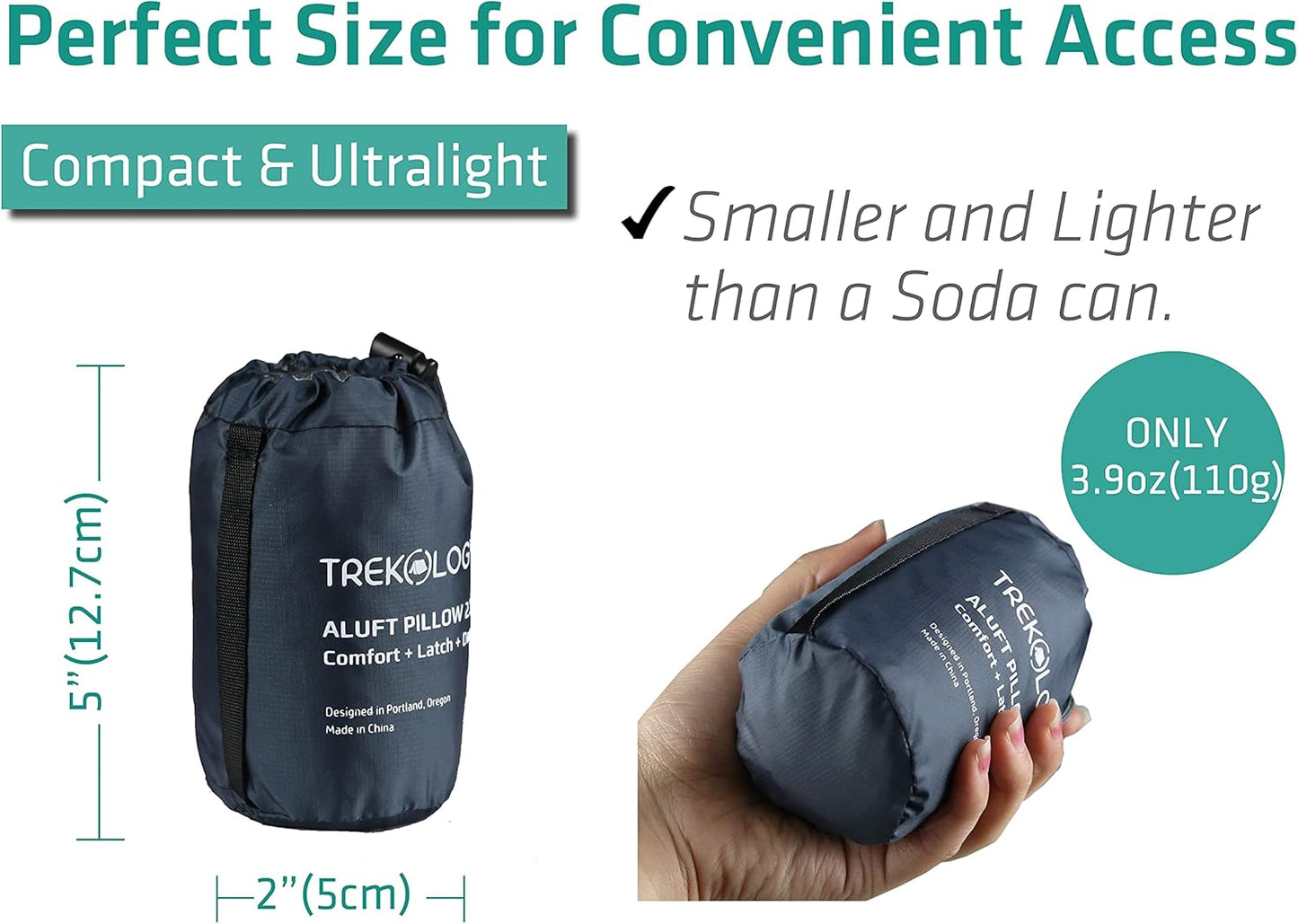 TREKOLOGY Pillow ALUFT 2.0, Camping Pillow for Sleeping, Inflatable Pillow, Inflatable Travel Pillow Camp Pillow, Oreiller de Voyage Backpacking Pillow Comfy Air Pillow