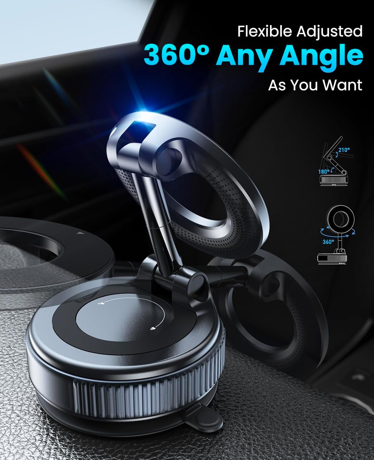 Jononser Magnetic Suction Phone Mount for Magsafe, 360° Adjustable Magnetic Car Phone Holder, Pocket Size Foldable Car Mount, Cell Phone Holders for Your Car for iPhone 17 16 15 14 13 12 Series,Black