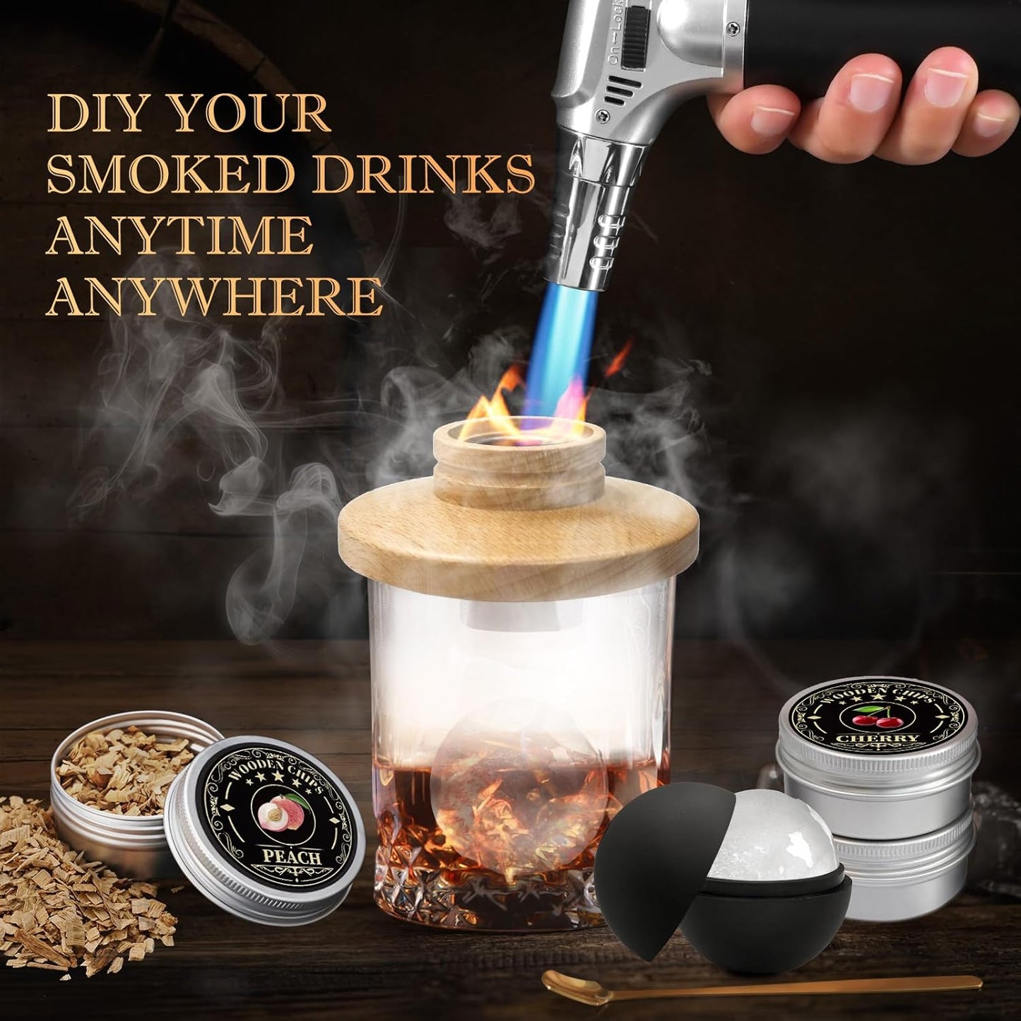 Fathers Day Gift Ideas for Husband, Gifts for Men Whisky Smoker Kit for Bourbon, Anniversary Birthday Gift for Dad Him Husband Grandpa, 6 Flavors Wood Chips for Old Fashioned Smoker Kit (No Butane)