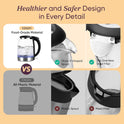 COSORI Plastic-Free Electric Kettle, Odorless Boiling 1.7L Borosilicate Glass, 1500W Cordless, Auto Shut Off - For Coffee, Tea & Hot Water, Black