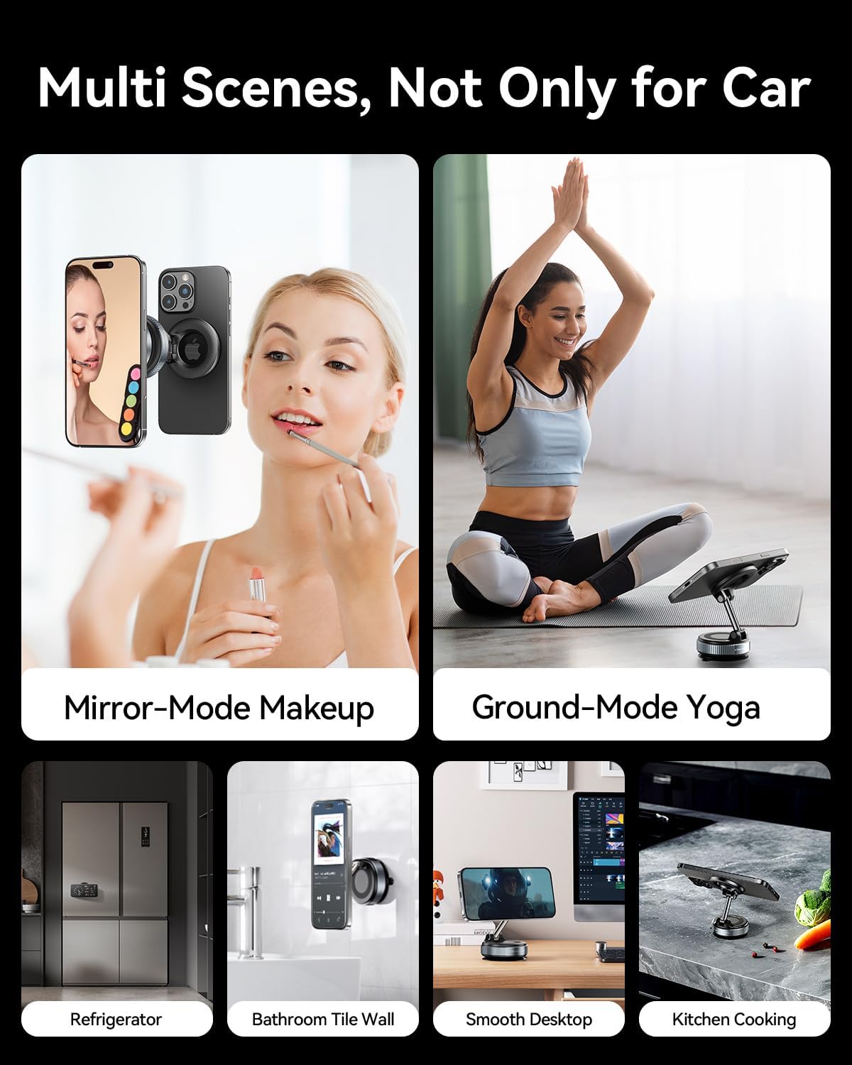 MRGLAS 2026 Upgraded Vacuum Suction Phone Holder for Car, Magsafe Car Phone Holder Mount, [98+LBS Suction & 2800gf Magnetic] 360° Adjustable Shower & Wall Mount, Car Accessories for iPhone 17 Pro Max