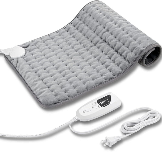 24"x12" Heating Pad, Electric Heating Pad for Dry & Moist Heat, Electric Heat Pad with Multiple Temp & Timer Settings, Auto Off, Silver Gray