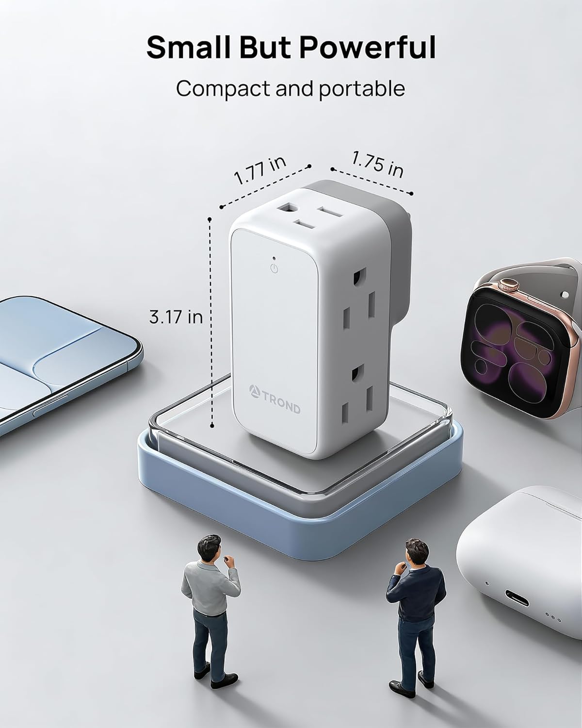 TROND 360° Rotating Multi Plug Outlet Extender, Small Wall Splitter 6 Electrical Charging Ports, Cruise Ship Travel Essentials, No Surge Protector Swivel Flat Power Expander for Home Office, 1875W