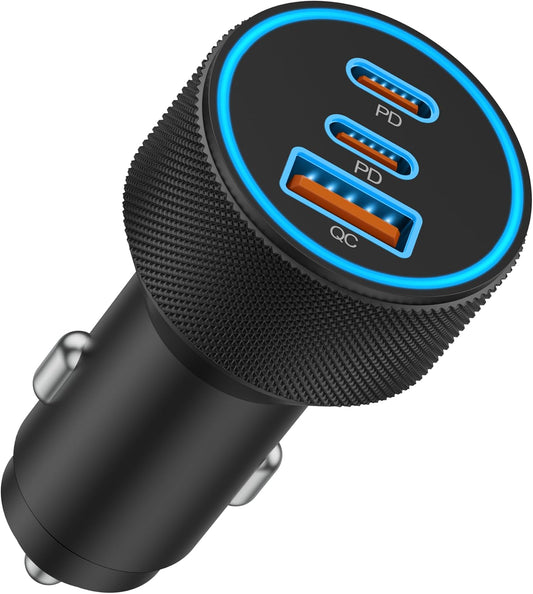 USB C Car Charger, 3-Port 67W Super Fast Charging Dual USB-C & USB-A Car Charger Accessories Cigarette Lighter Adapter for iPhone 17 17e 16 15 14 13 12 11 Pro Max, iPad, Galaxy, Pixel, Android Phone