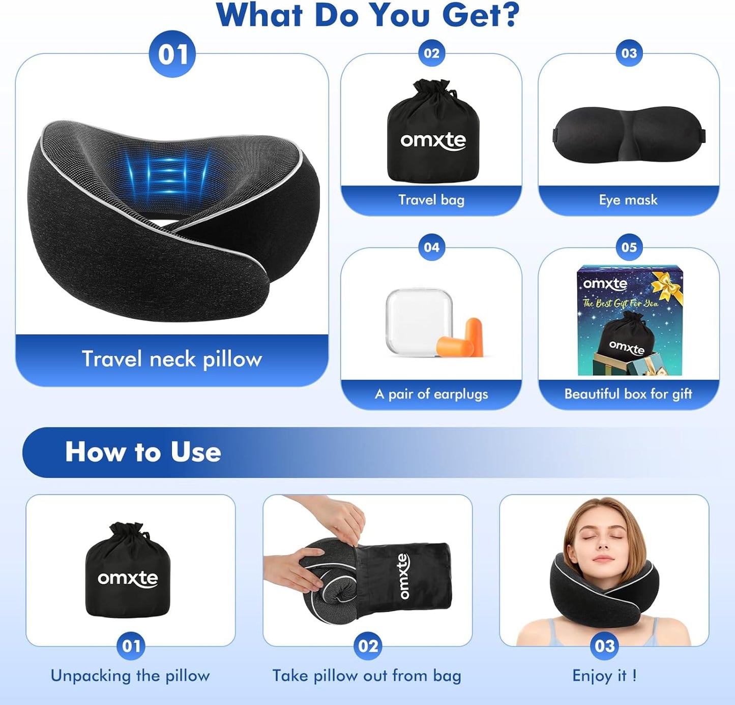 Travel Neck Pillow for Airplane – Memory Foam Neck Pillow for Travel, Ergonomic Neck Support Pillow for Sleeping on Plane, Comfortable Portable Travel Pillow for Flights, Car, Office