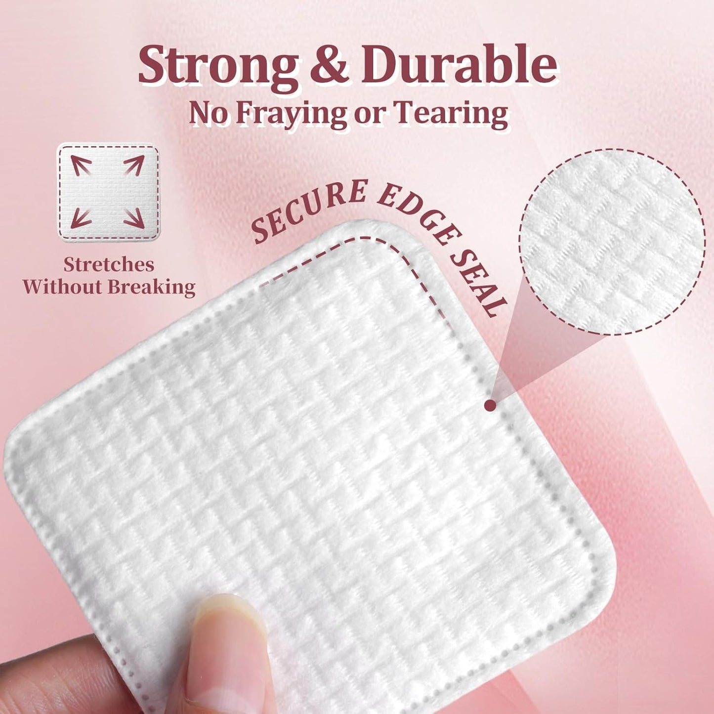 Large Cotton Pads for Face(150 count), Soft & Lint-Free Cotton Squares with Pressed Seam Design, Durable Cotton Rounds for Facial Cleansing and Makeup Removal, Gentle on Sensitive Skin & Eyes