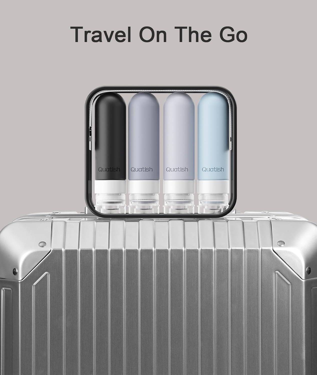 Quatish Travel Bottles for Toiletries, Original Patented Leak Proof Travel Size Toiletries, 3 oz Tsa Approved Silicone Containers, Shampoo and Conditioner Bottles, Travel Essentials, Grey