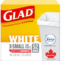 Glad White Garbage Bags - X-Small 15 Litres - Febreze Fresh Clean Scent, 52 Trash Bags, Made in Canada of Global Components