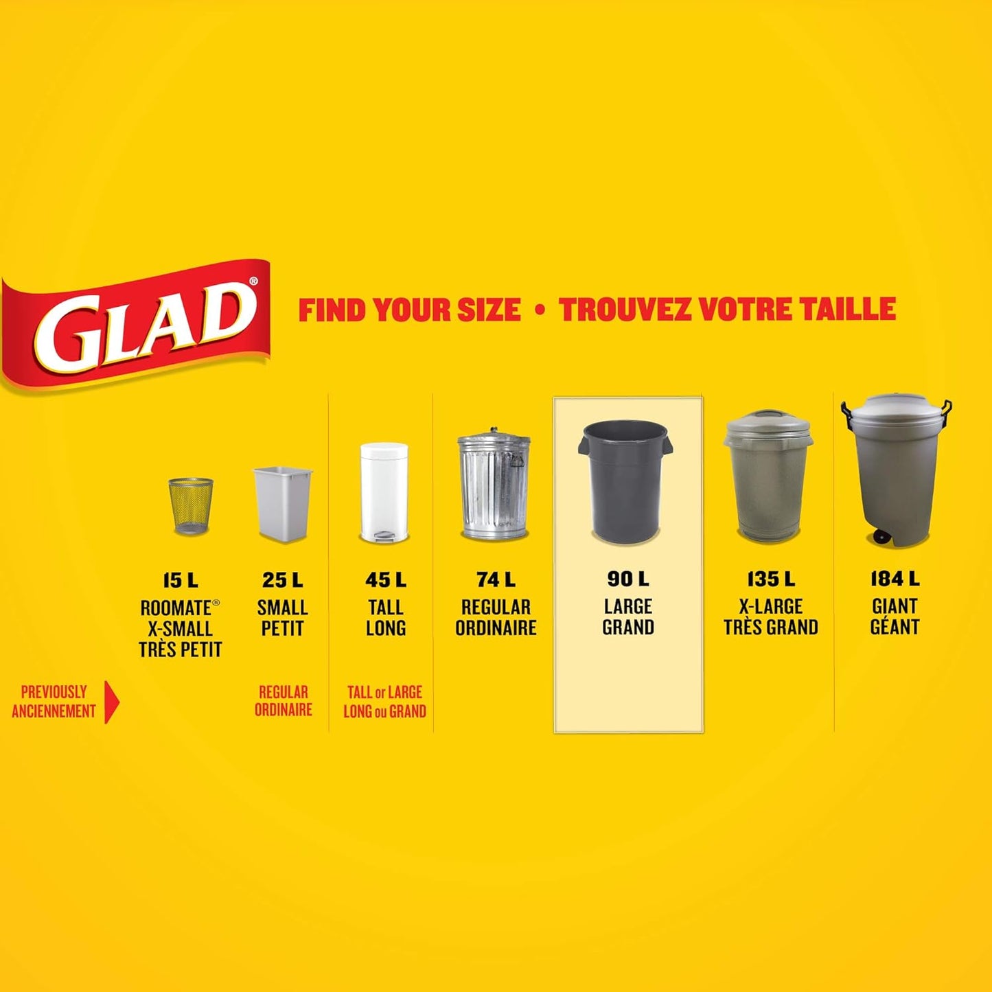 Glad Black Garbage Bags - Large 90 Litres - ForceFlex Drawstring, 60 Trash Bags, Made in Canada of Global Components
