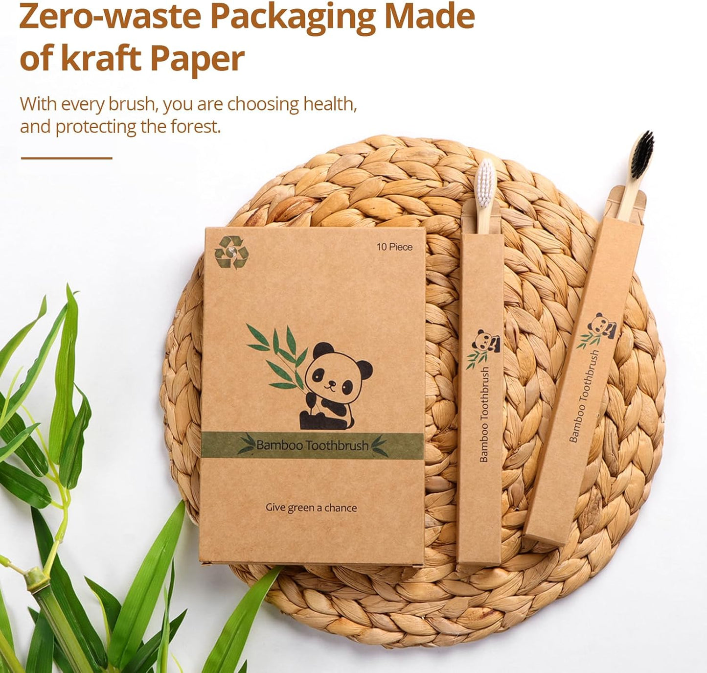 Virgin Forest Bamboo Toothbrush 10pk, Biodegradable & Compostable, Soft Bristles, BPA-Free Eco-Friendly, Family Pack (Adults & Kids), Zero Waste Oral Care