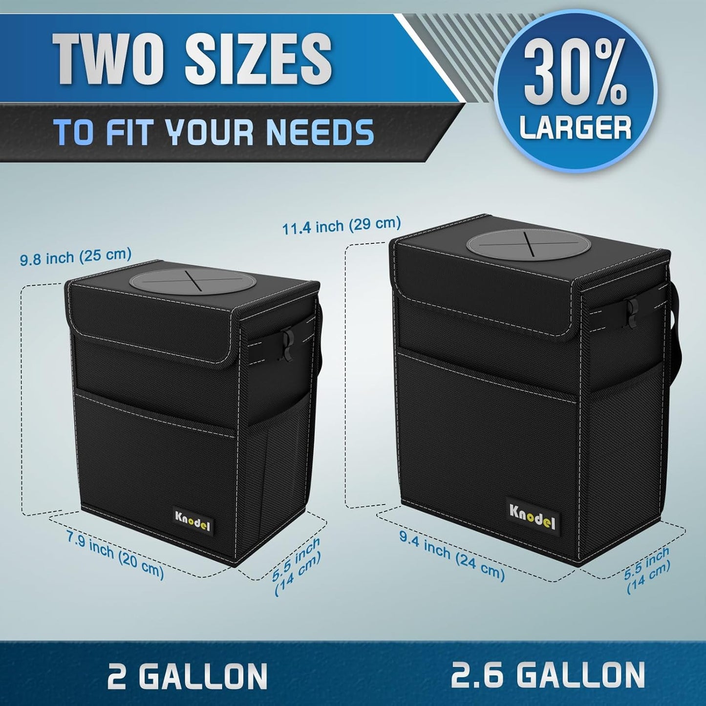 K KNODEL Car Trash Can, Waterproof Auto Garbage Can, Car Trash Can with Lid, Leak-Proof Car Storage Bag, Car Bin Hanging (Medium, Black)