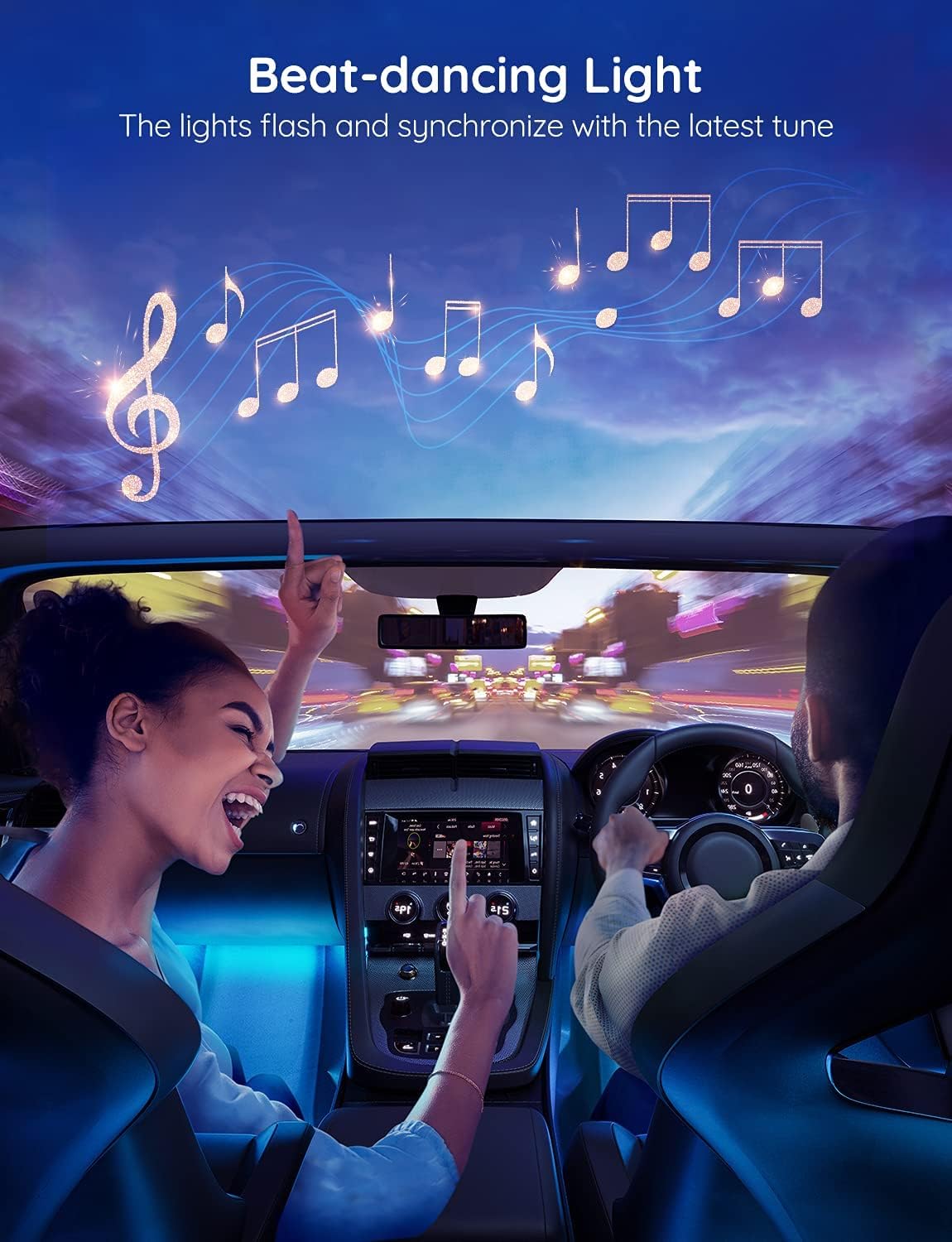 Govee Interior Lights for Car, App Control Smart Car Lights with DIY Mode and Music Mode, Waterproof LED Interior Lights with 2 Lines Design, RGB Under Dash Car LED Lights with Car Charger, DC 12V