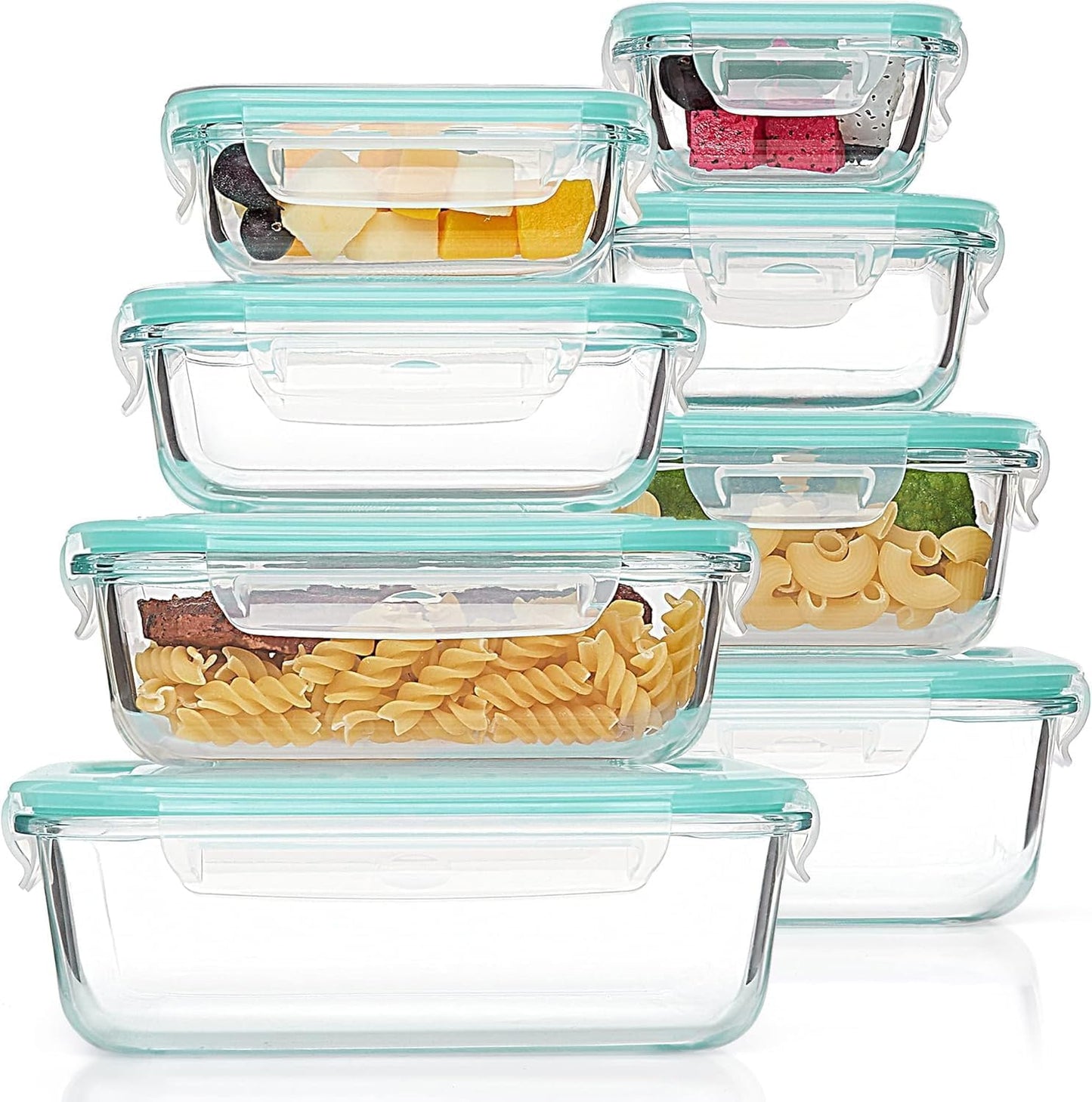 Vtopmart 8 Pack Glass Container Food Storage, Meal Prep Containers, Airtight Lunch Boxes with Leak Proof Locking Lids, for Microwave, Oven, Freezer and Dishwasher, Green